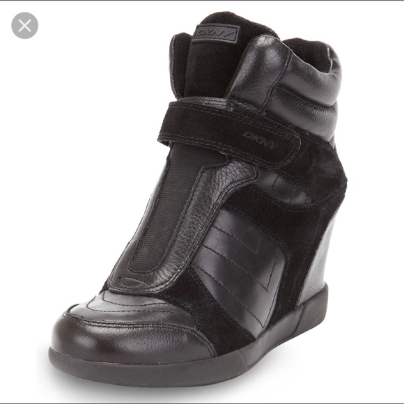 Dkny Shoes - DKNY “Heath” black leather wedge sneaker sz 8.5